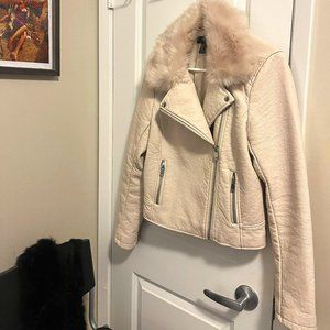 Faux Fur Cream Pleather Jacket! CHIC!